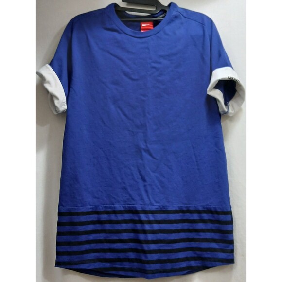 NIKE Calcio Swoosh Series A Football Soccer T-Shirt Blue Striped Bottom Large - Picture 3 of 8